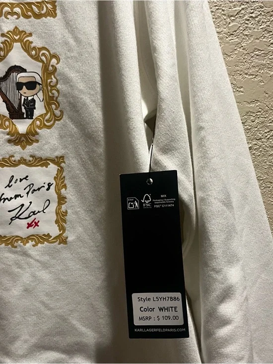Karl Lagerfeld White Graphic Crewneck - NWT - Picture 3 of 6